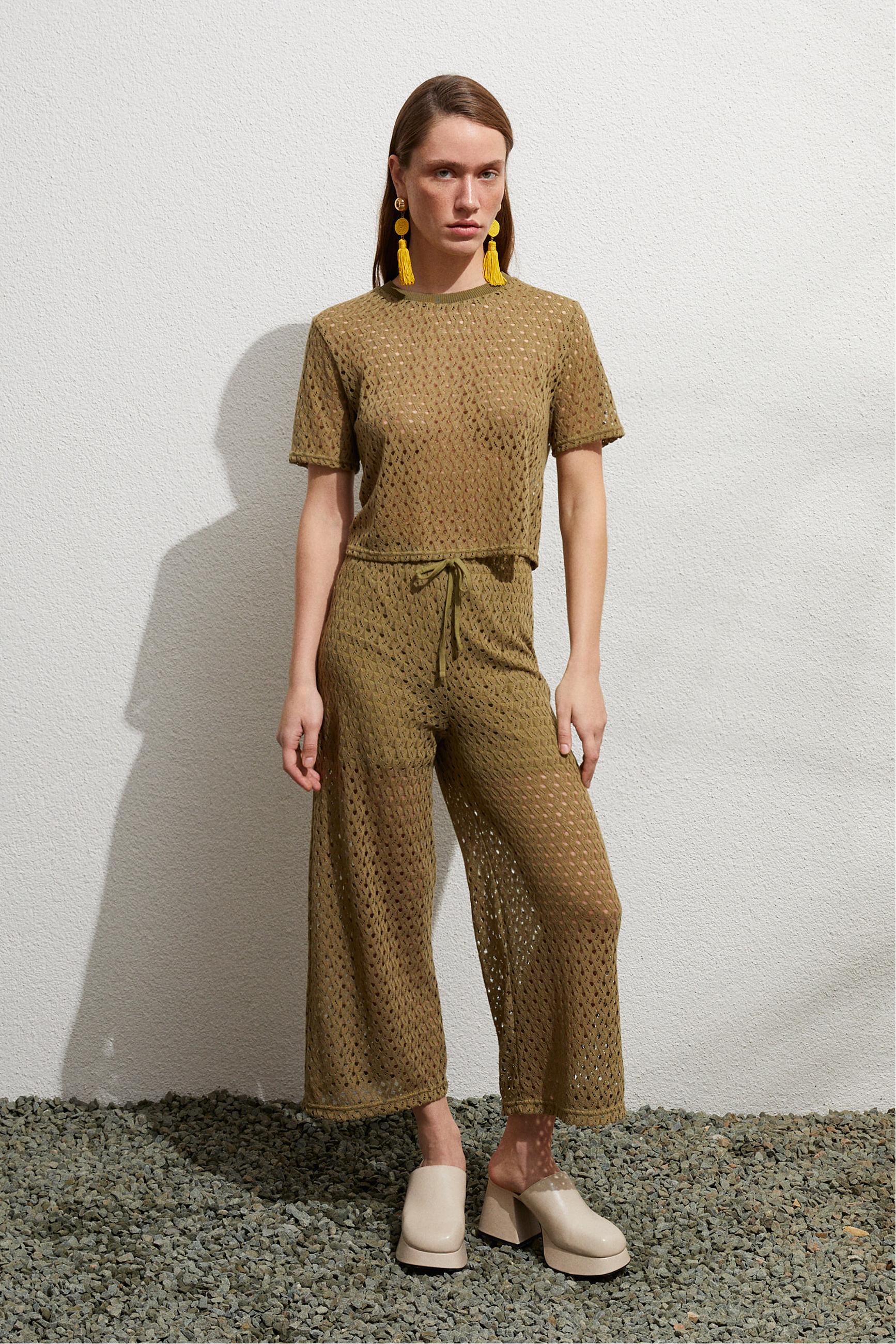 AJURLU BİSİKLET YAKA KISA KOLLU BLUZ