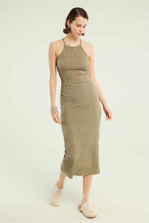  HALTER YAKA MİDİ ELBİSE