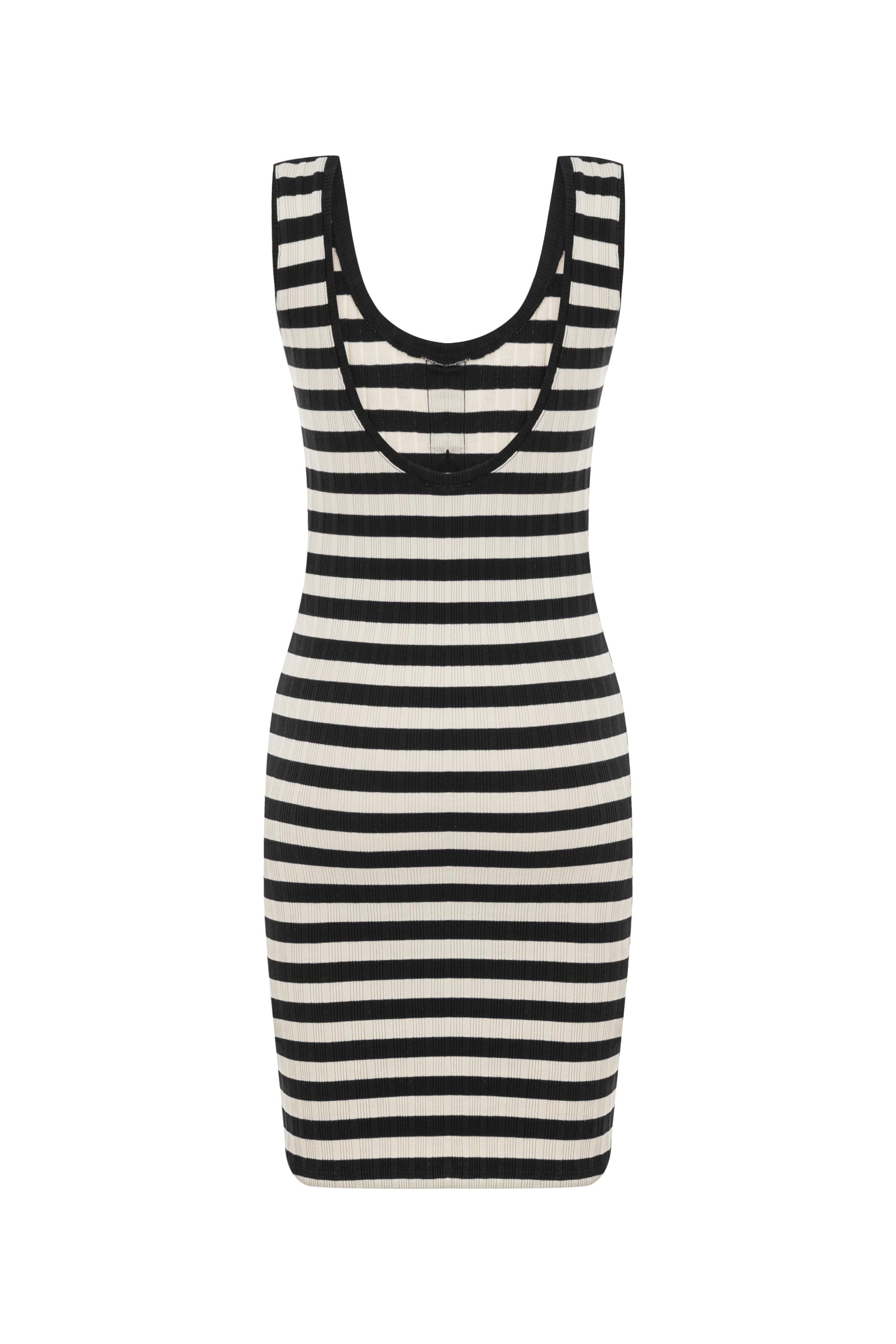 ÇİZGİLİ DÜĞME DETAYLI MİDİ ELBİSE