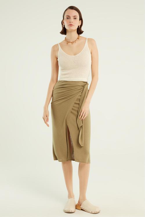  BAĞLAMA DETAYLI DÜZ KESİM MİDİ ETEK