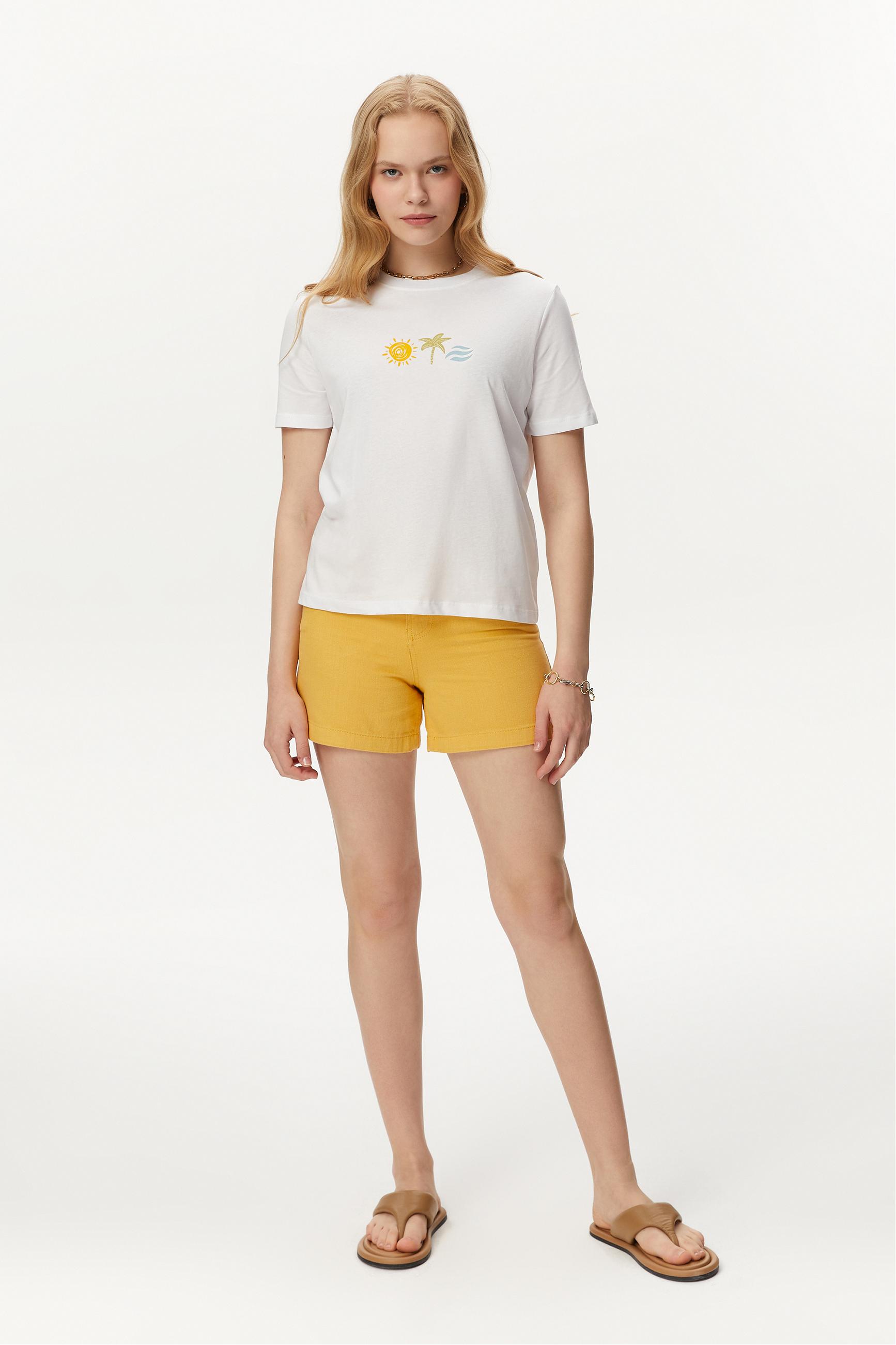 BASKILI BİSİKLET YAKA KISA KOLLU T-SHIRT