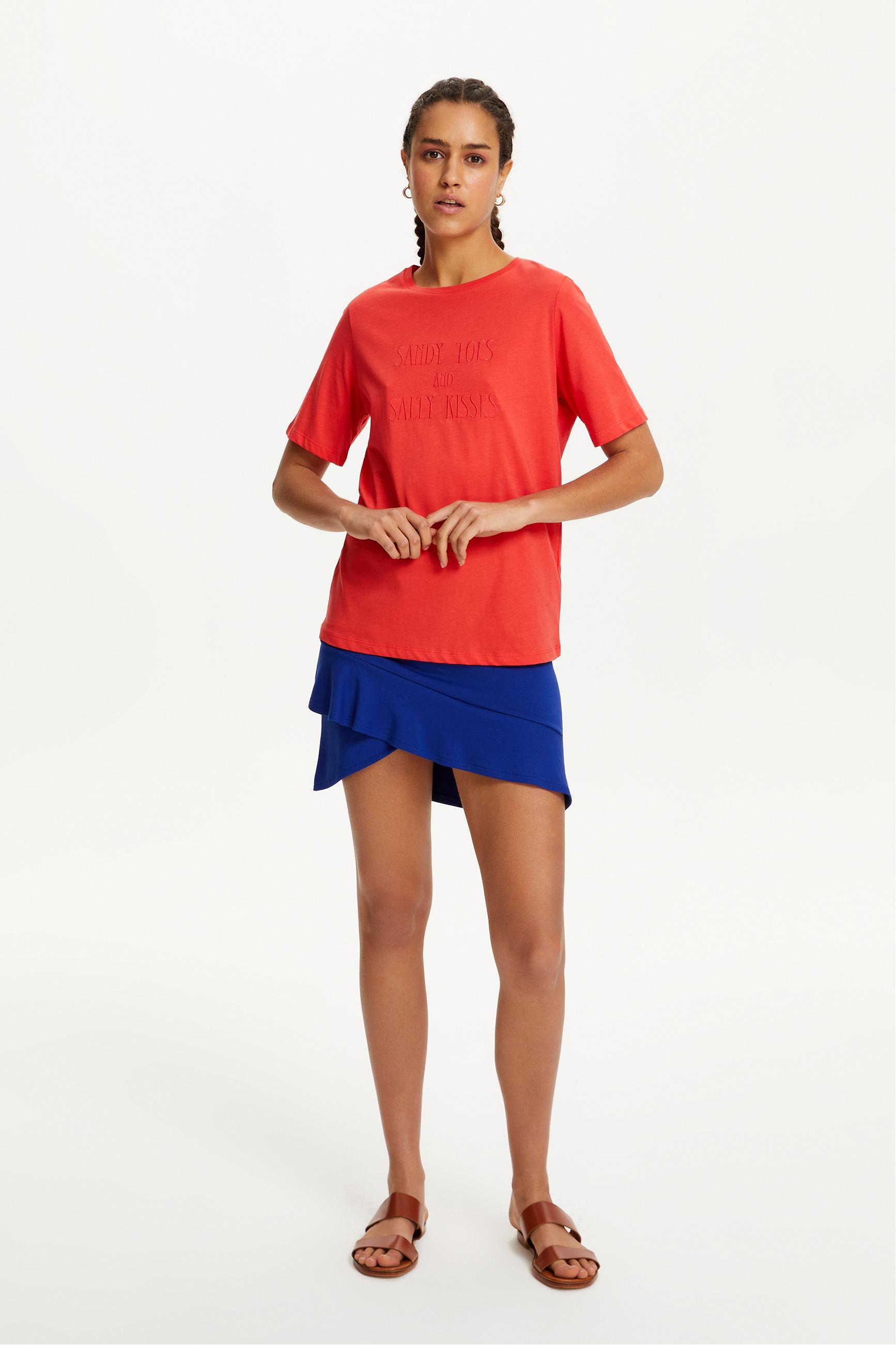 SLOGAN BASKILI BİSİKLET YAKA T-SHIRT