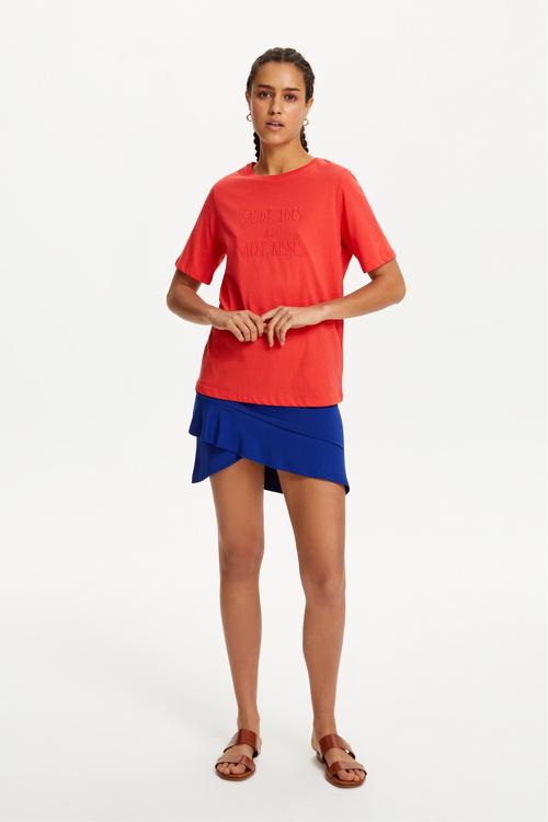  SLOGAN BASKILI BİSİKLET YAKA T-SHIRT