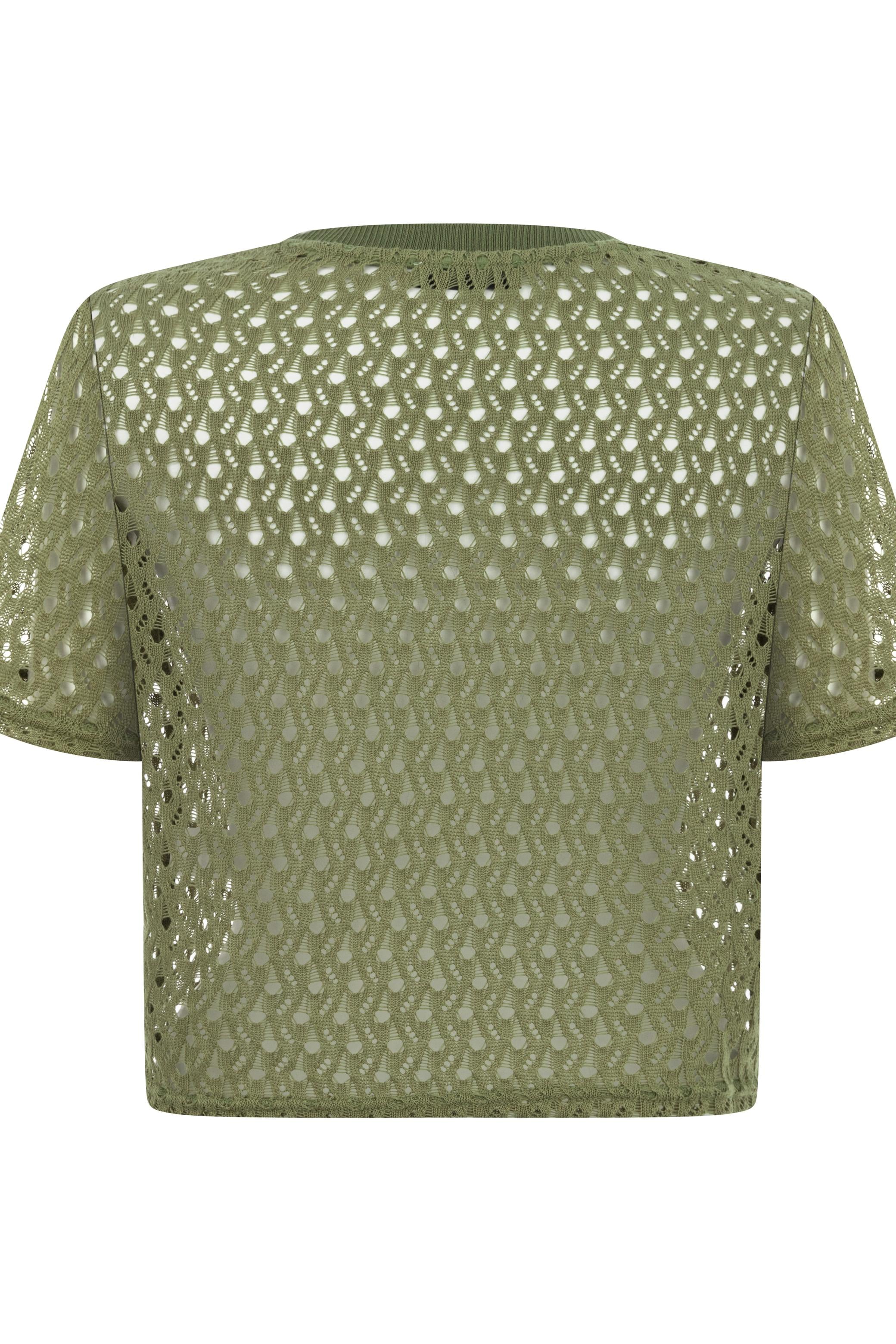 AJURLU BİSİKLET YAKA KISA KOLLU BLUZ