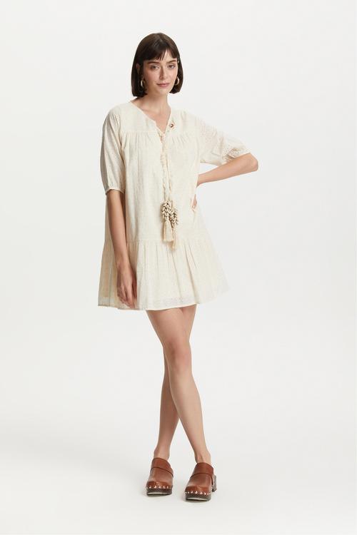  DENİZ KABUĞU DETAYLI FİSTO MİNİ ELBİSE