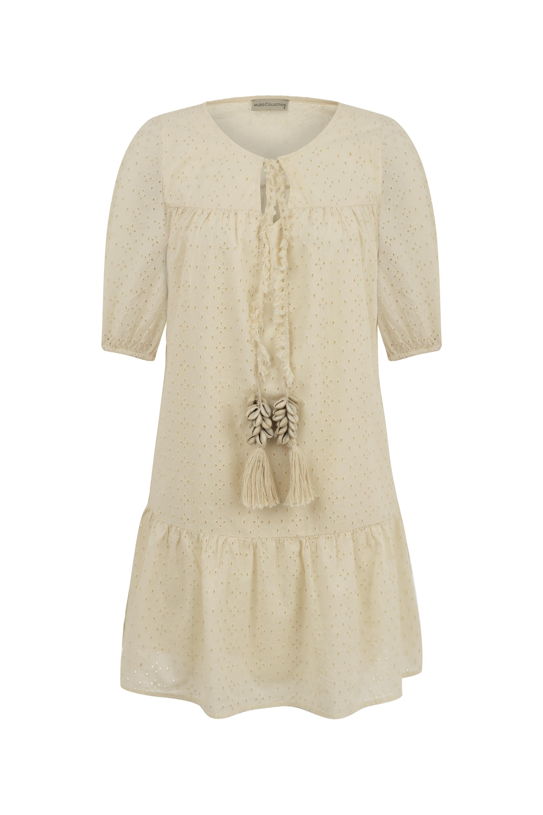 DENİZ KABUĞU DETAYLI FİSTO MİNİ ELBİSE