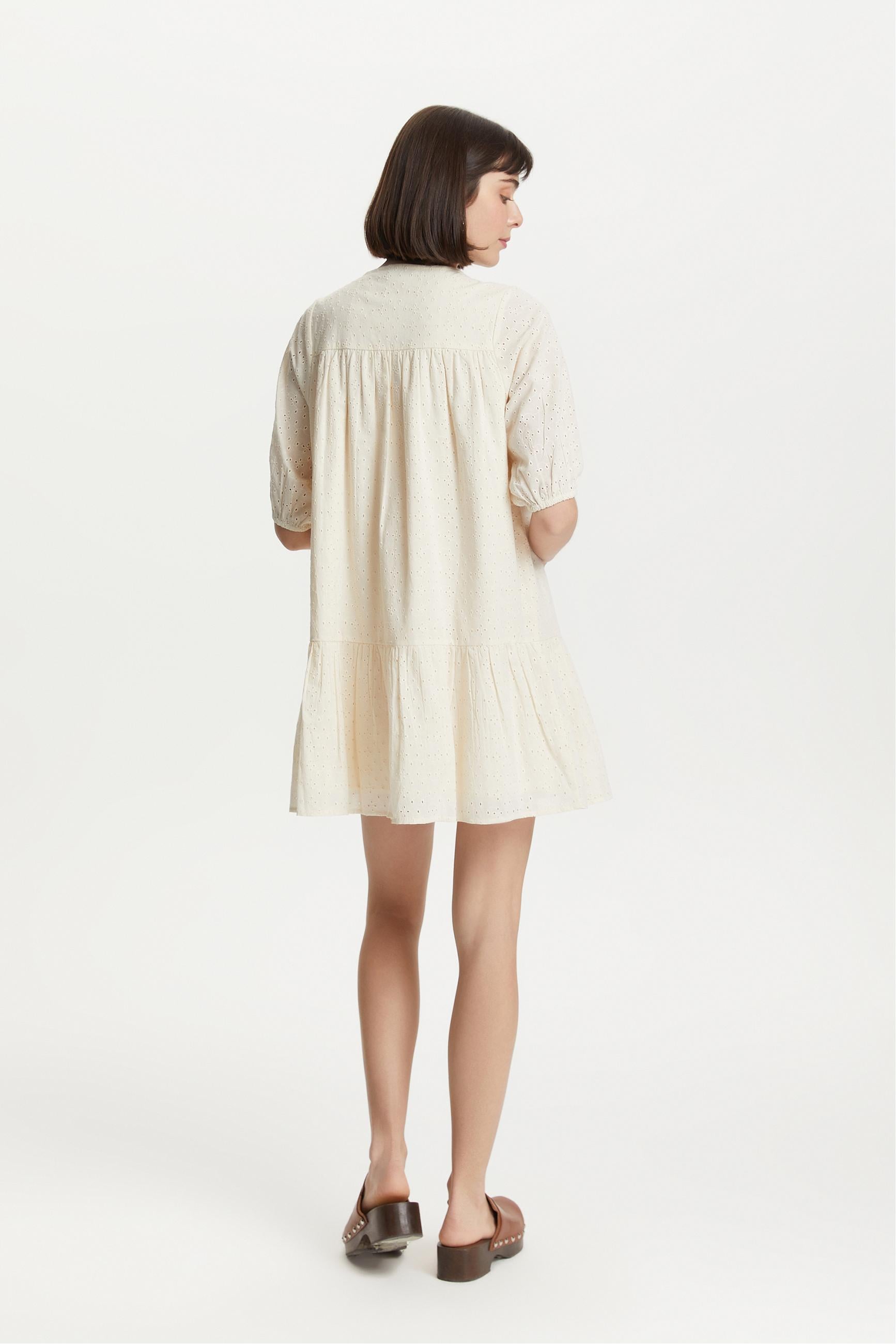 DENİZ KABUĞU DETAYLI FİSTO MİNİ ELBİSE