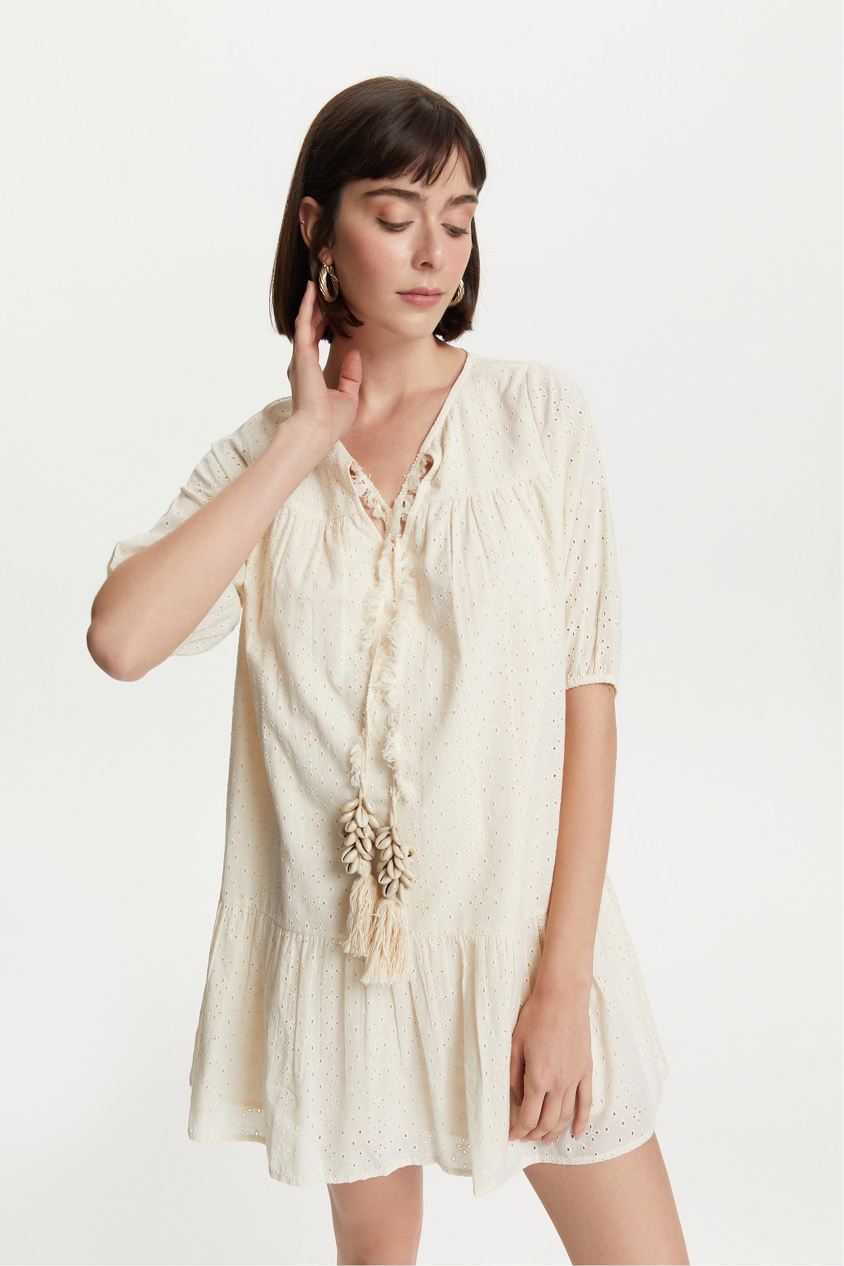 DENİZ KABUĞU DETAYLI FİSTO MİNİ ELBİSE