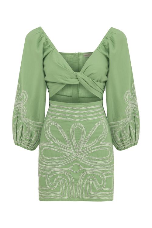  NAKIŞLI BÜZGÜLÜ MİNİ ELBİSE