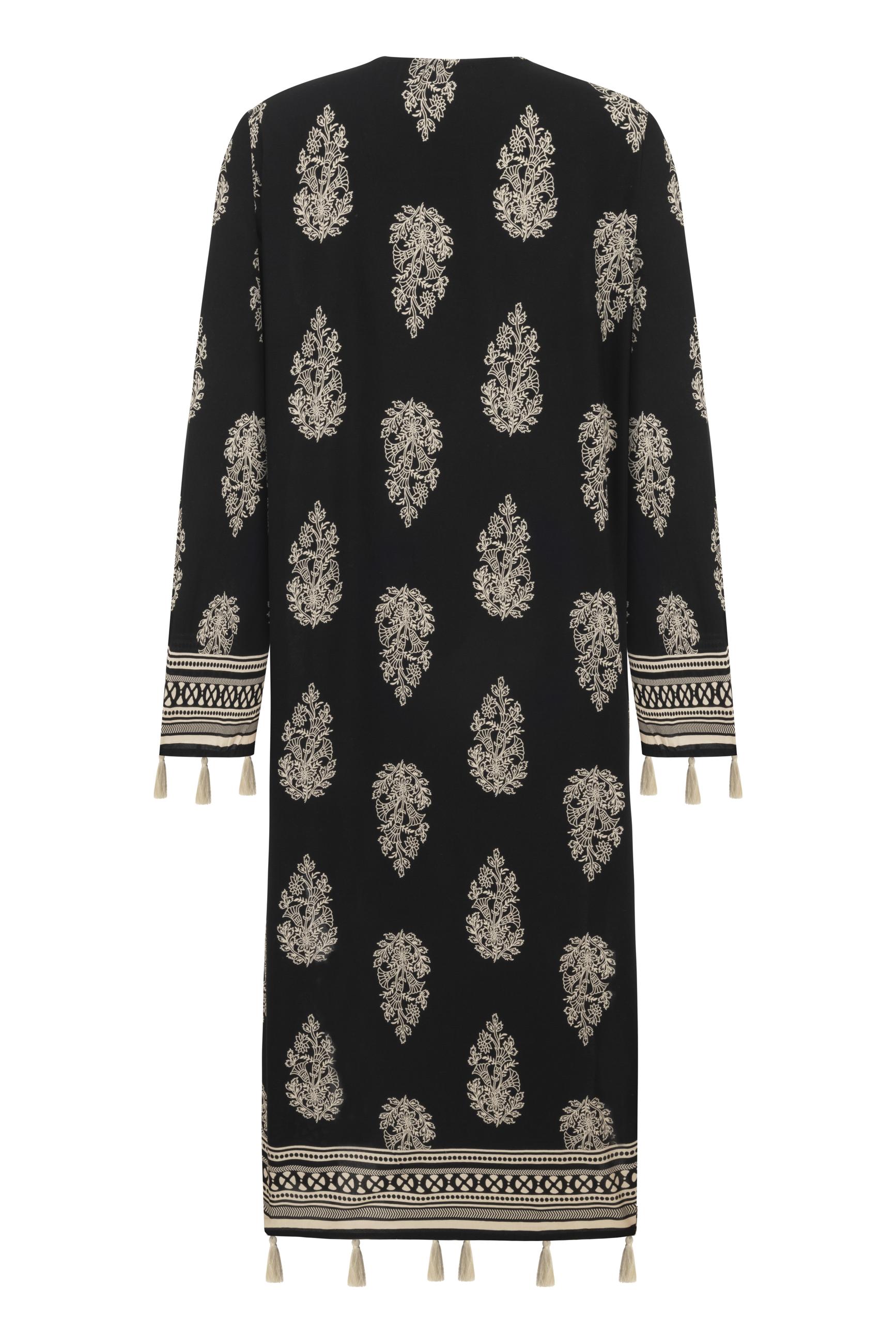 ETNİK DESENLİ UZUN KOLLU PLAJ KİMONO