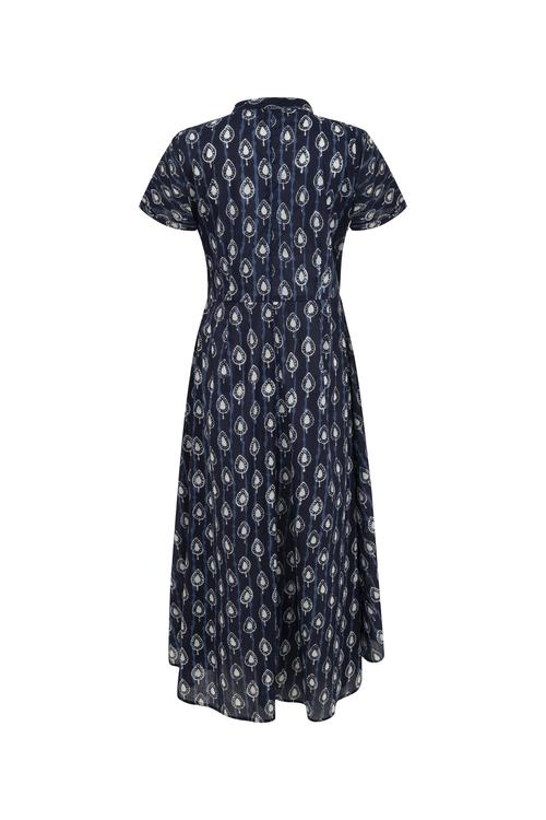  ETNİK DESENLİ KISA KOLLU MİDİ ELBİSE