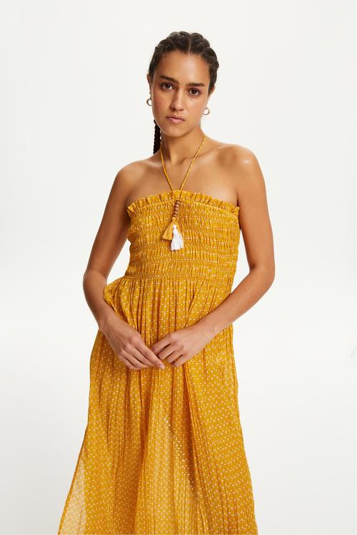  YIRTMAÇLI BOYUNDAN BAĞLAMALI PLAJ ELBİSESİ