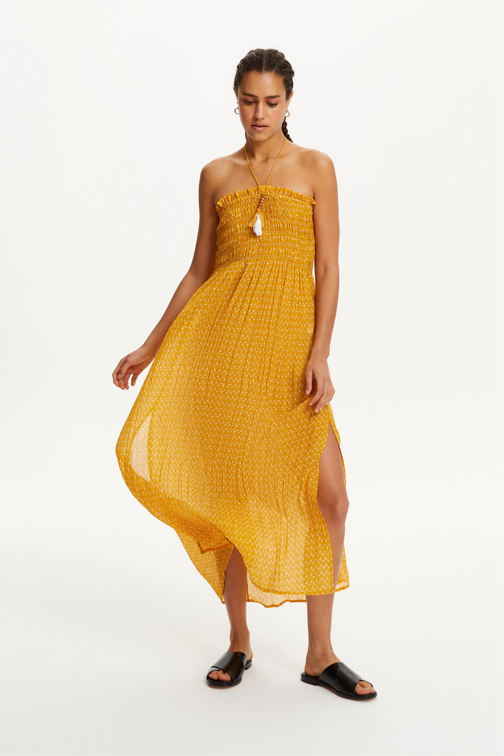 YIRTMAÇLI BOYUNDAN BAĞLAMALI PLAJ ELBİSESİ