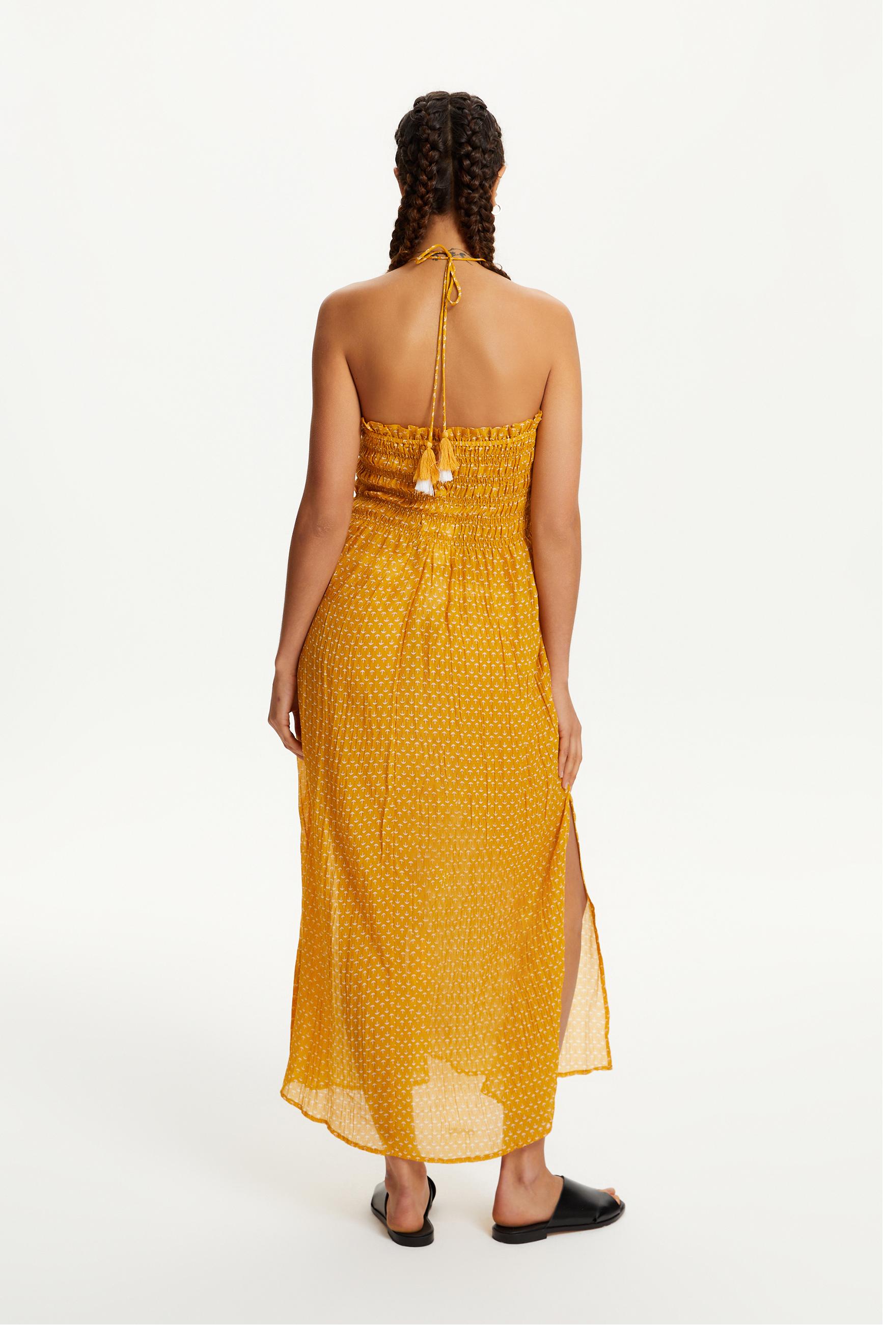 YIRTMAÇLI BOYUNDAN BAĞLAMALI PLAJ ELBİSESİ