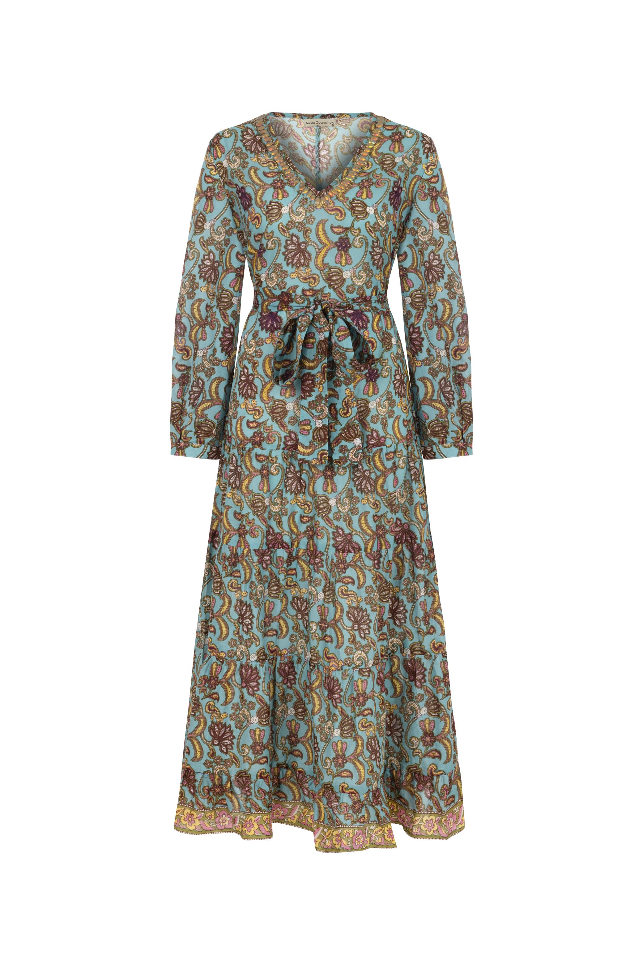 ETNİK DESENLİ UZUN ELBİSE