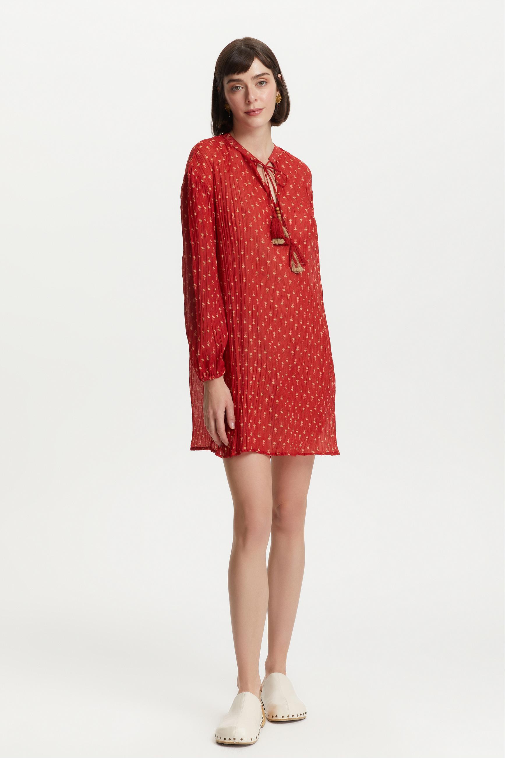 ETNİK DESENLİ MİNİ ELBİSE