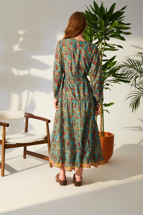  ETNİK DESENLİ UZUN ELBİSE