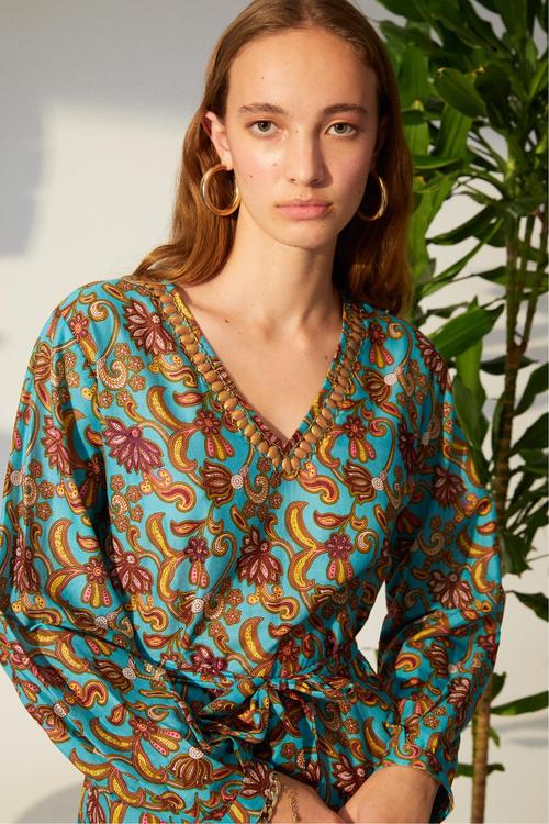  ETNİK DESENLİ UZUN ELBİSE