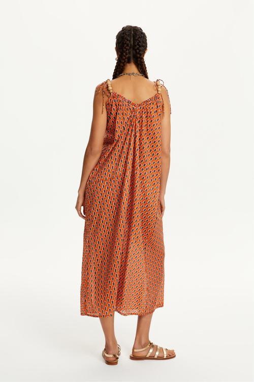  ASKILI ETNİK DESENLİ UZUN ELBİSE