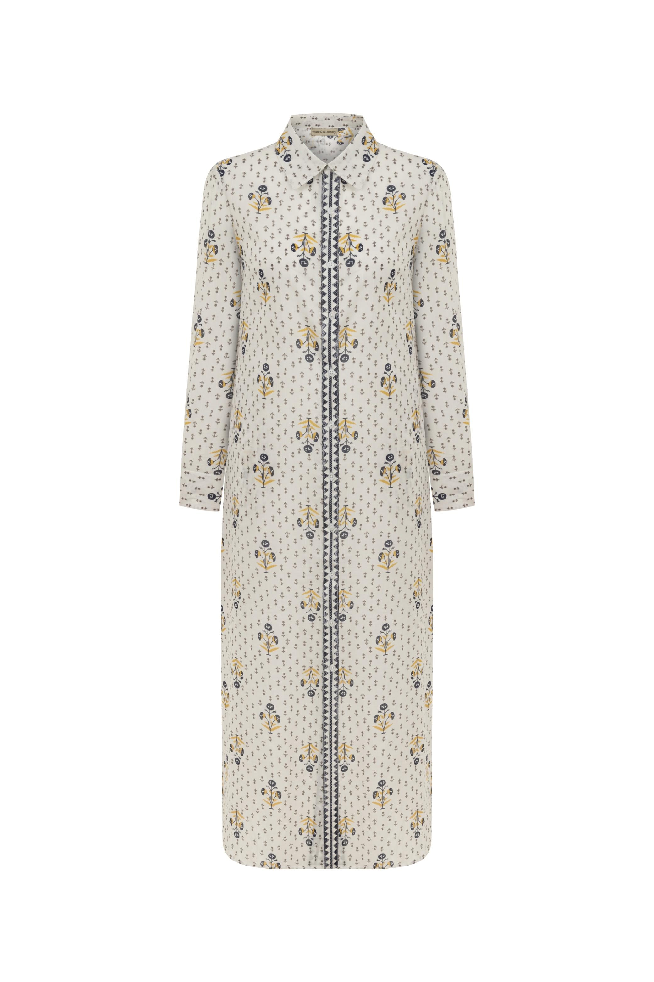 ETNİK DESENLİ UZUN ELBİSE