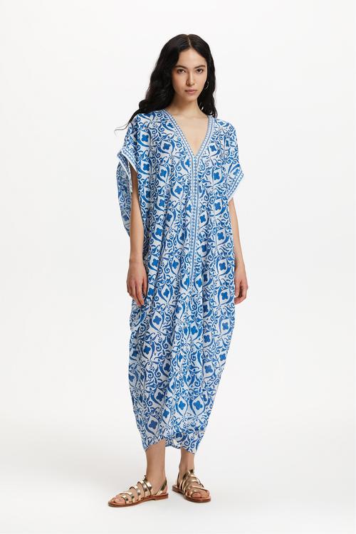  ETNİK DESENLİ UZUN PLAJ ELBİSESİ