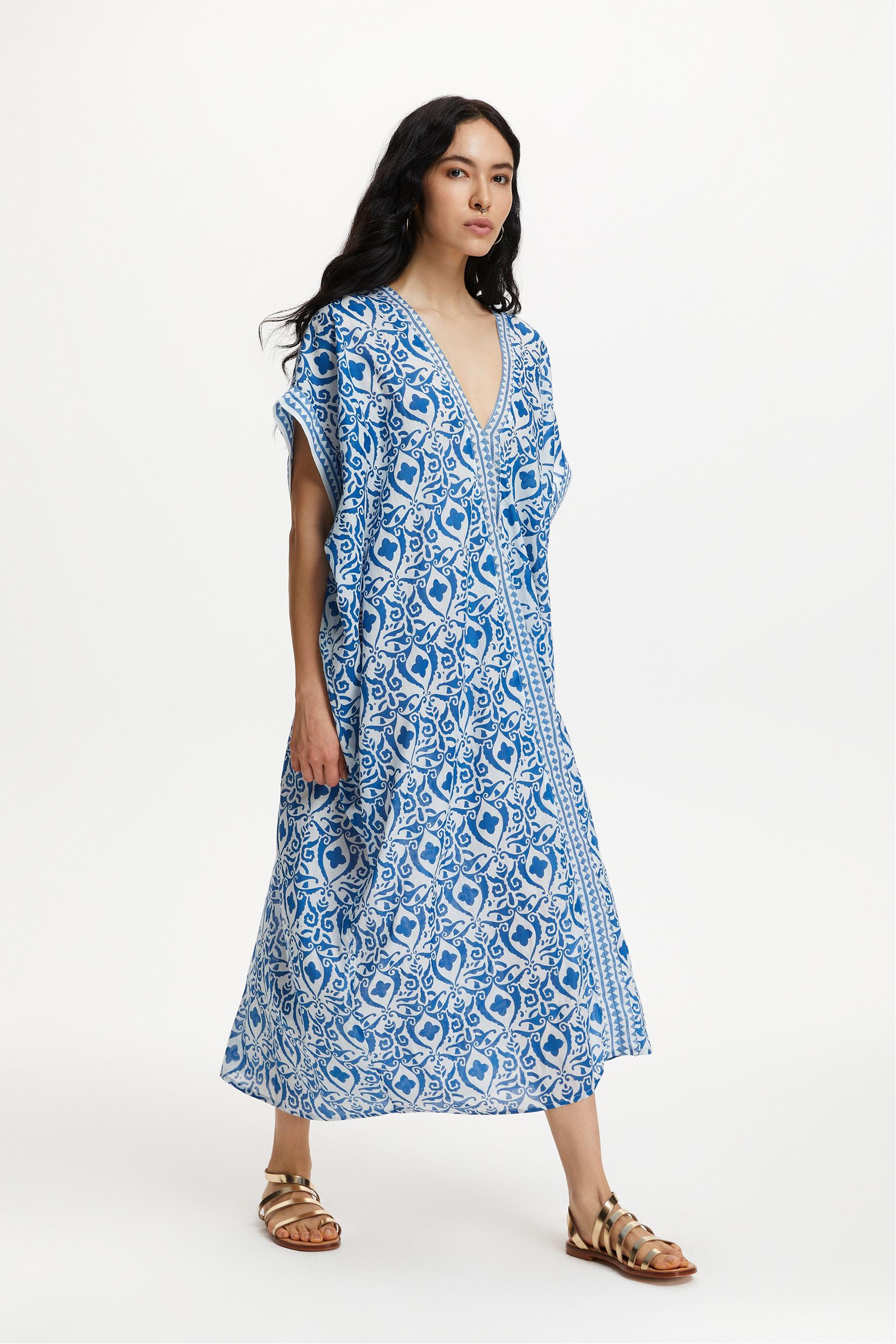 ETNİK DESENLİ UZUN PLAJ ELBİSESİ