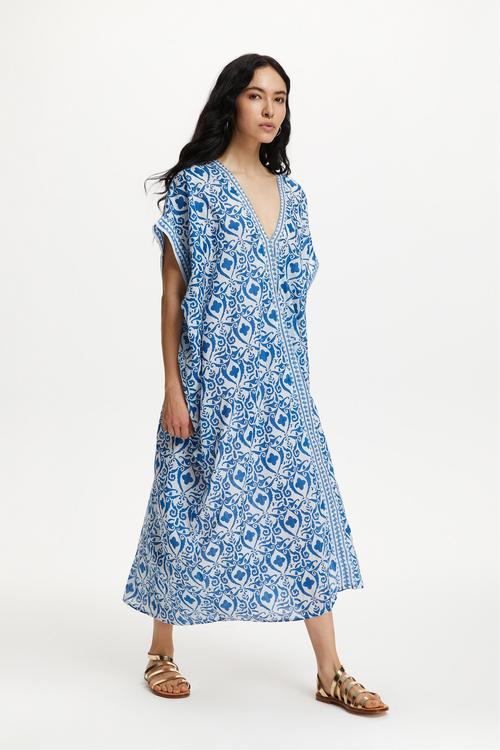  ETNİK DESENLİ UZUN PLAJ ELBİSESİ