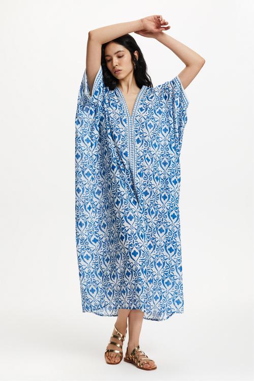  ETNİK DESENLİ UZUN PLAJ ELBİSESİ