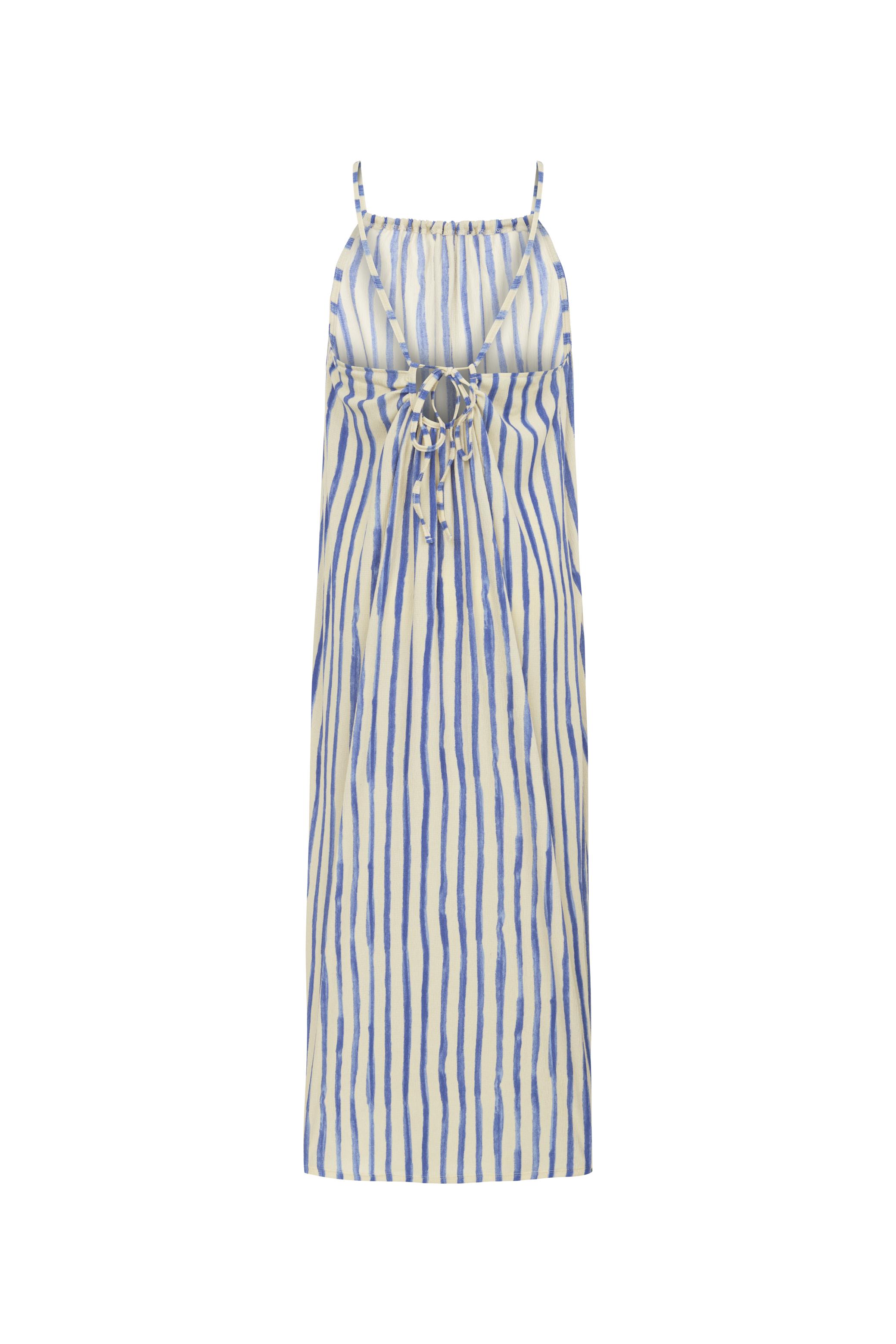 ÇİZGİLİ ASKILI DÜZ KESİM UZUN ELBİSE