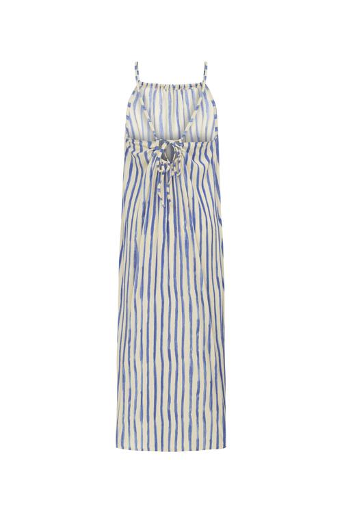  ÇİZGİLİ ASKILI DÜZ KESİM UZUN ELBİSE