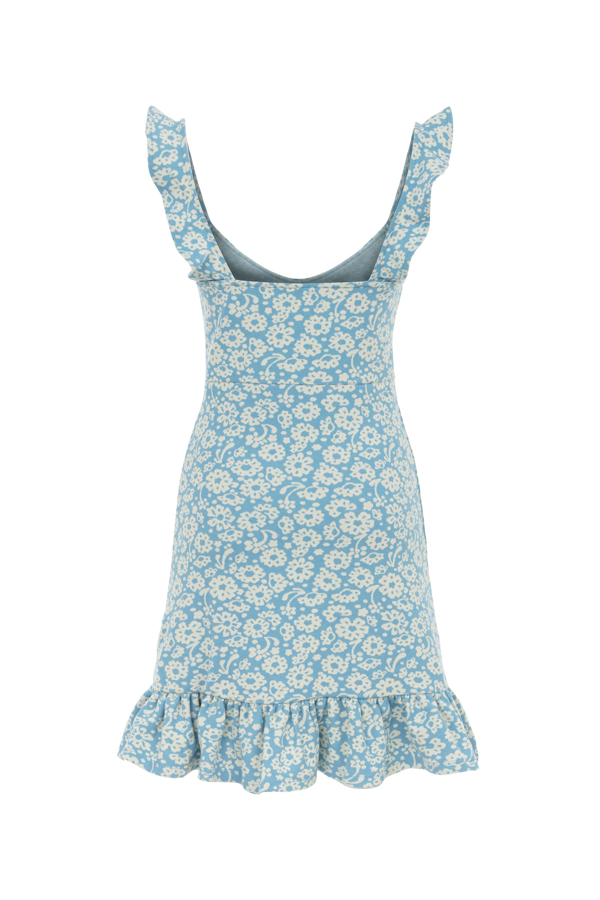 ÇİÇEK DESENLİ VOLAN DETAYLI MİNİ ELBİSE