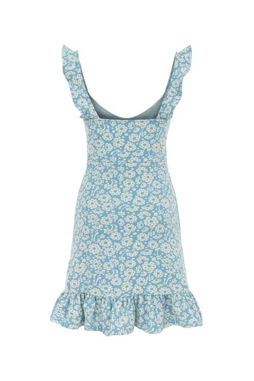  ÇİÇEK DESENLİ VOLAN DETAYLI MİNİ ELBİSE