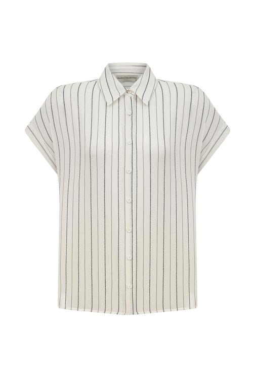  ÇİZGİLİ RAHAT KESİM KISA KOLLU GÖMLEK