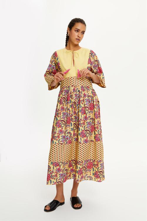  ÇİÇEK DESENLİ UZUN ELBİSE