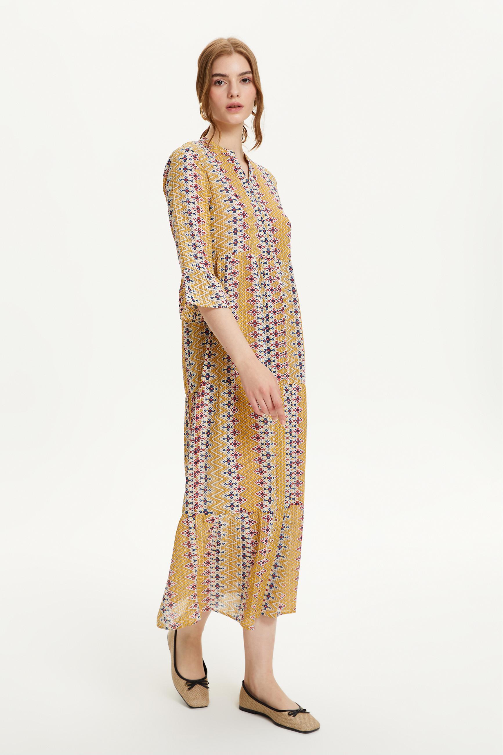 ETNİK DESENLİ UZUN ELBİSE