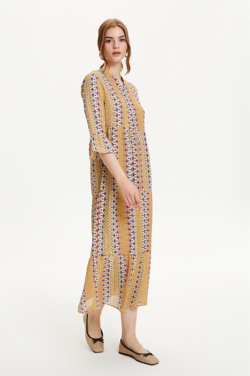  ETNİK DESENLİ UZUN ELBİSE