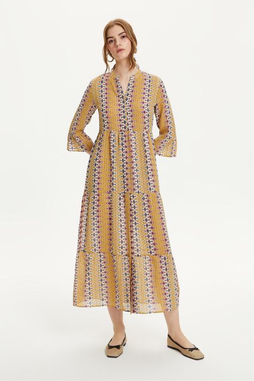  ETNİK DESENLİ UZUN ELBİSE