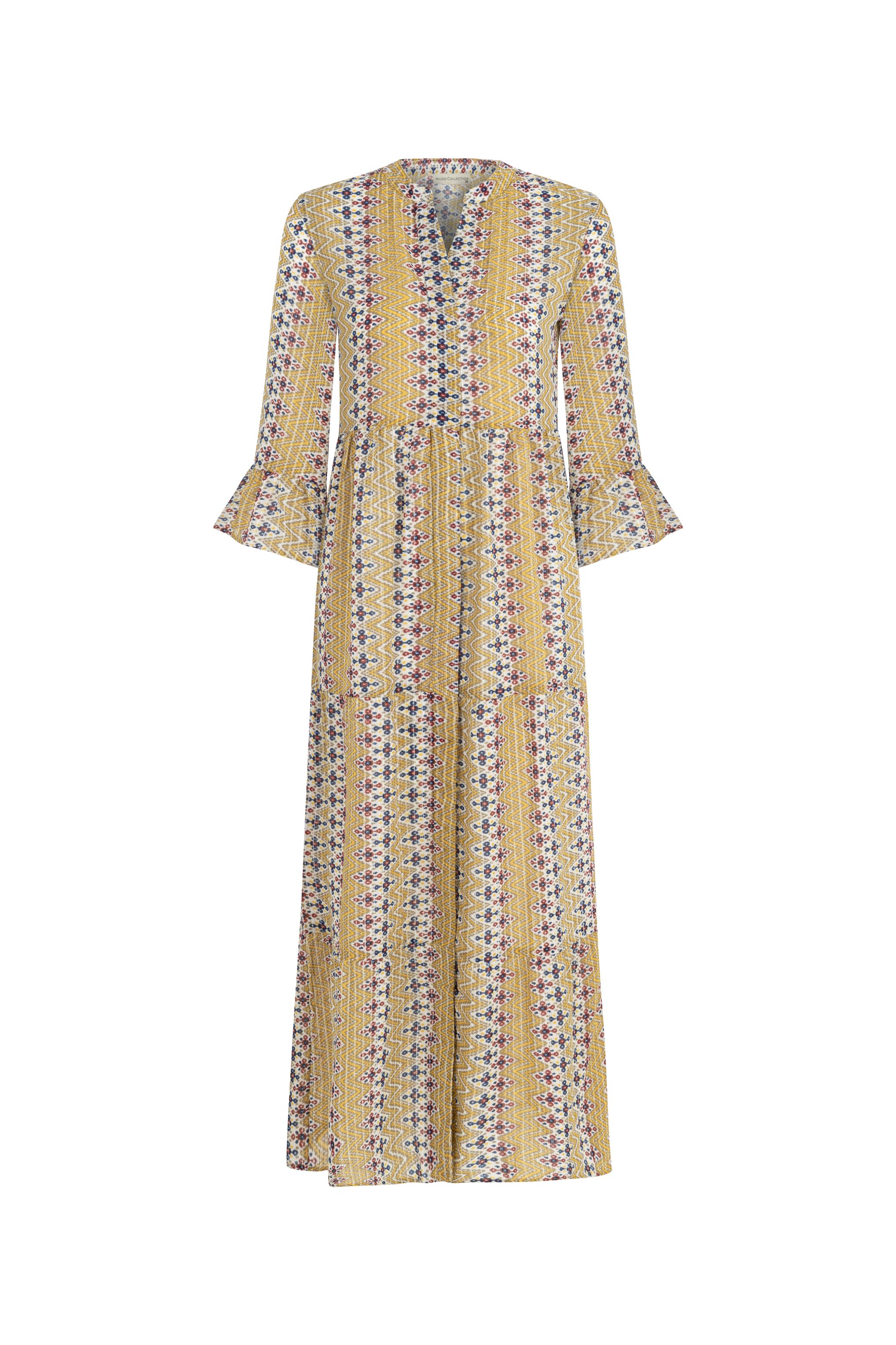 ETNİK DESENLİ UZUN ELBİSE