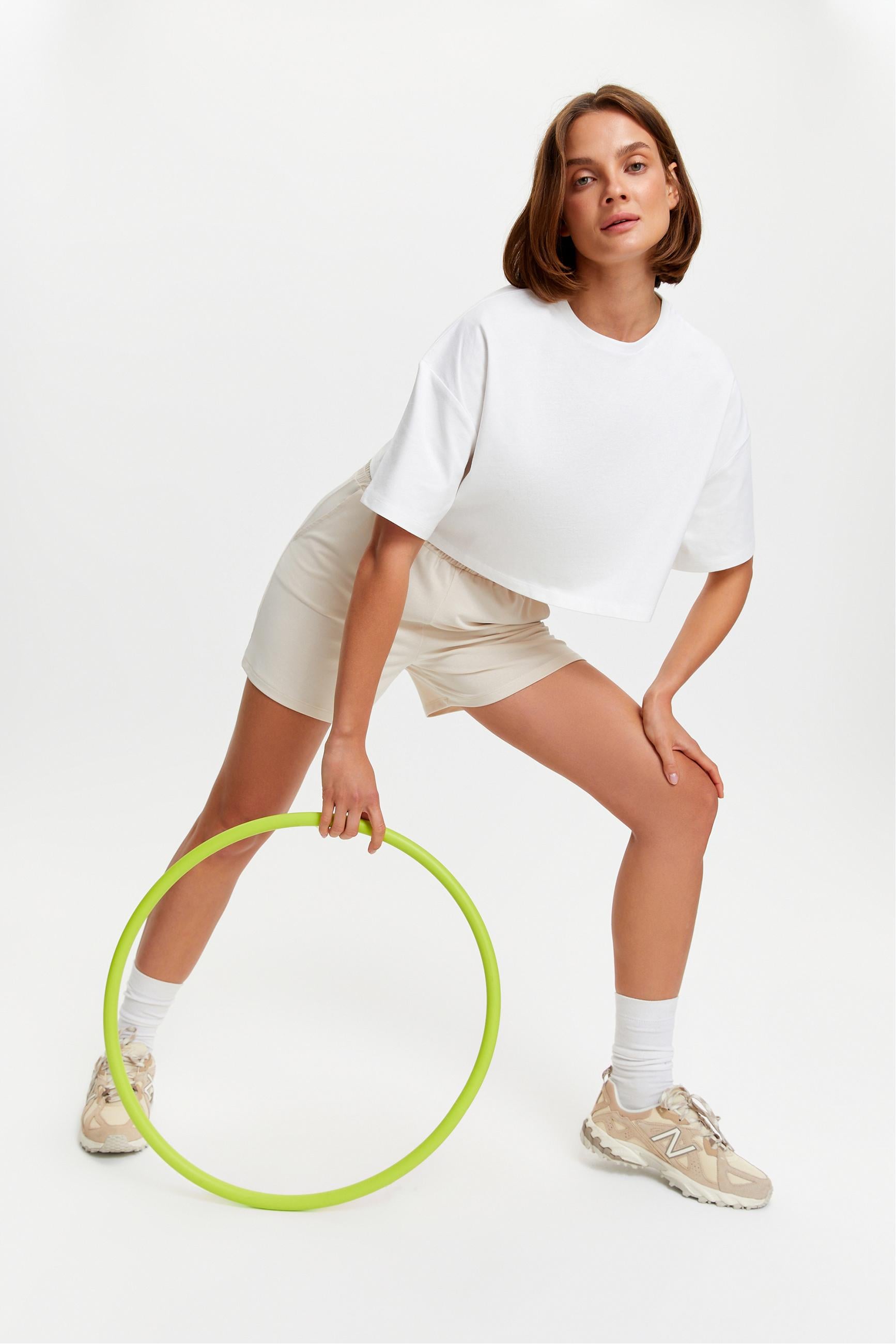 BİSİKLET YAKA KISA KOLLU CROP T-SHIRT