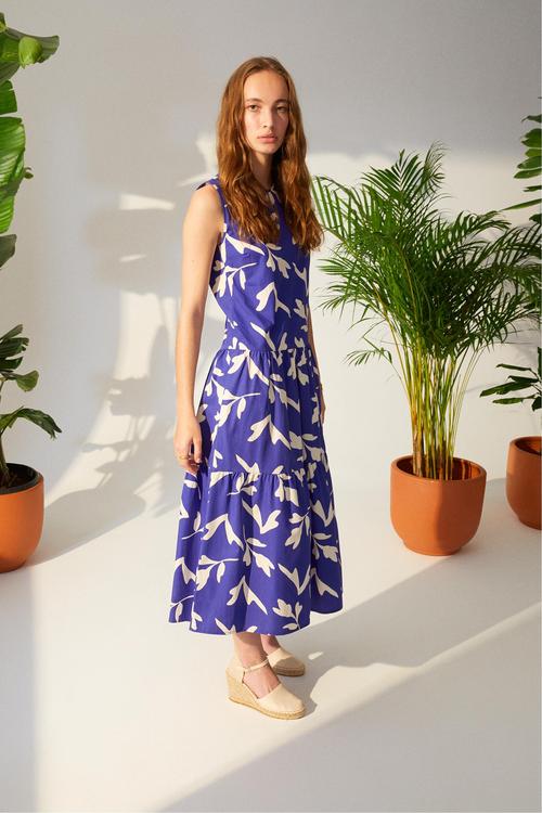  ÇİÇEK DESENLİ A FORM MİDİ ELBİSE