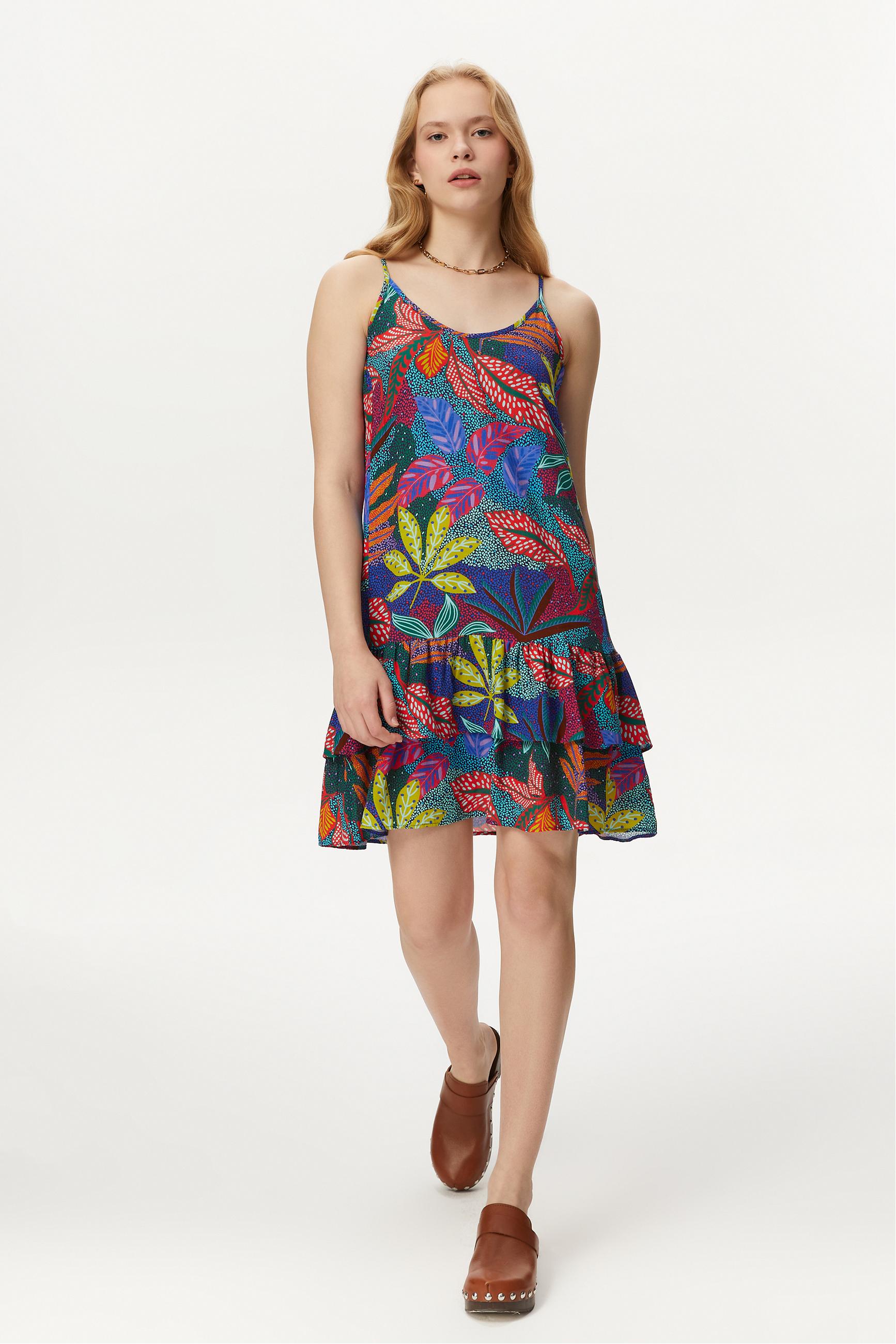 ÇİÇEK DESENLİ ASKILI MİNİ ELBİSE