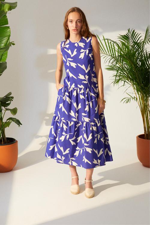  ÇİÇEK DESENLİ A FORM MİDİ ELBİSE