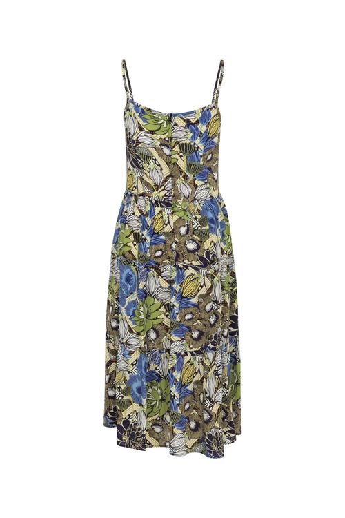  ÇİÇEK DESENLİ ASKILI MİNİ KLOŞ ELBİSE