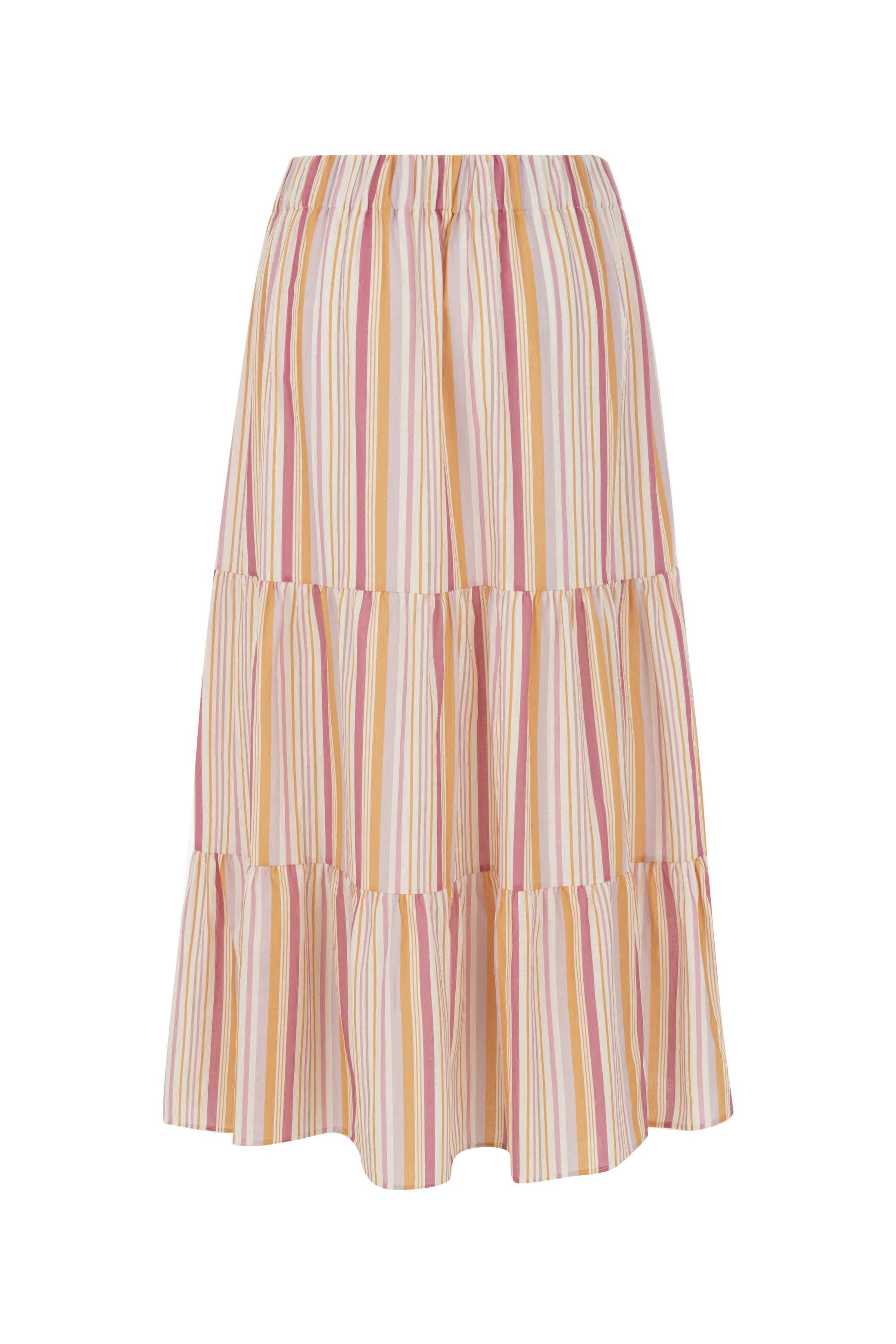 KETEN KARIŞIMLI ÇİZGİLİ UZUN ETEK