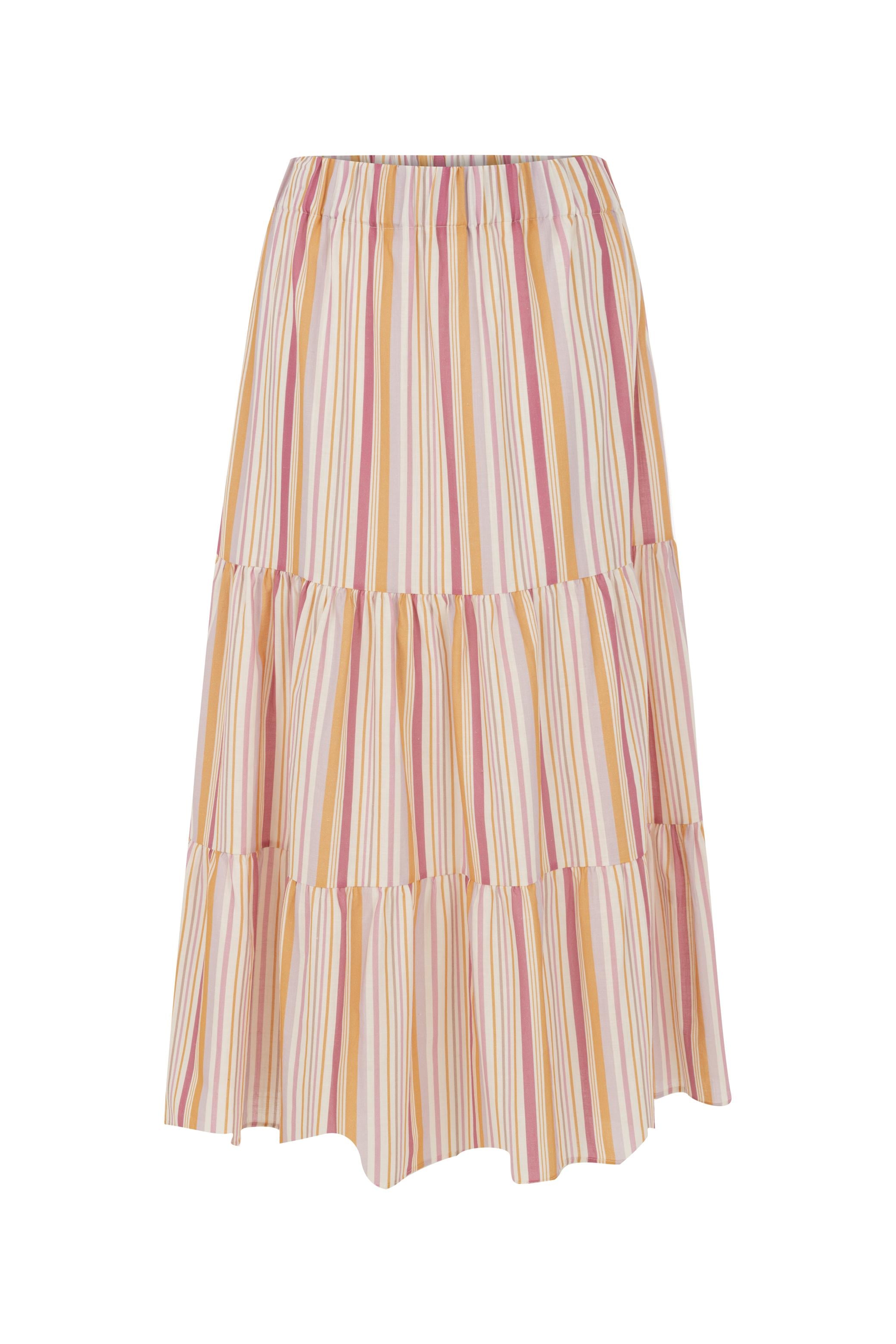 KETEN KARIŞIMLI ÇİZGİLİ UZUN ETEK