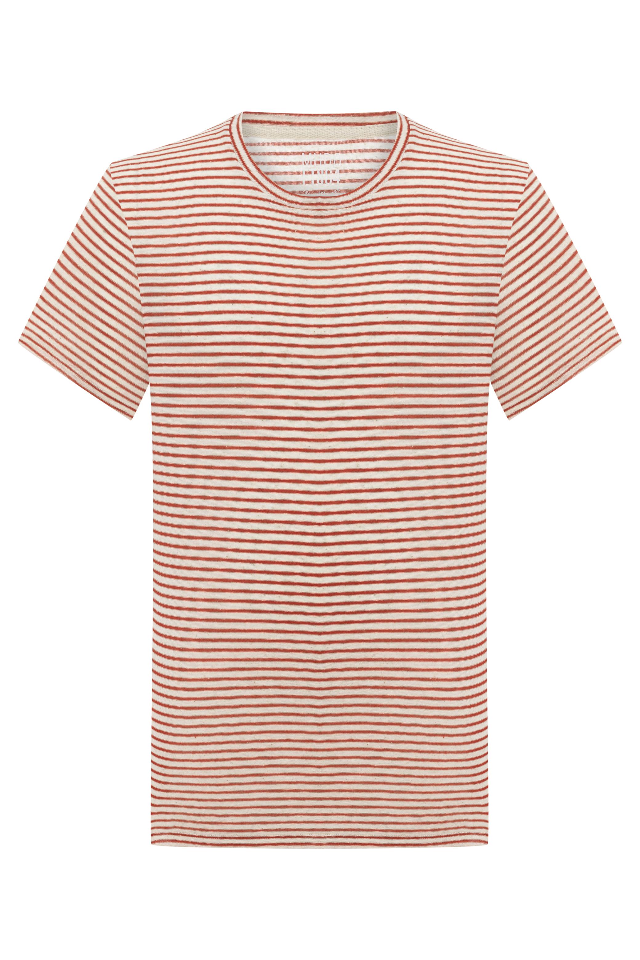 KETEN KARIŞIMLI ÇİZGİLİ T-SHIRT