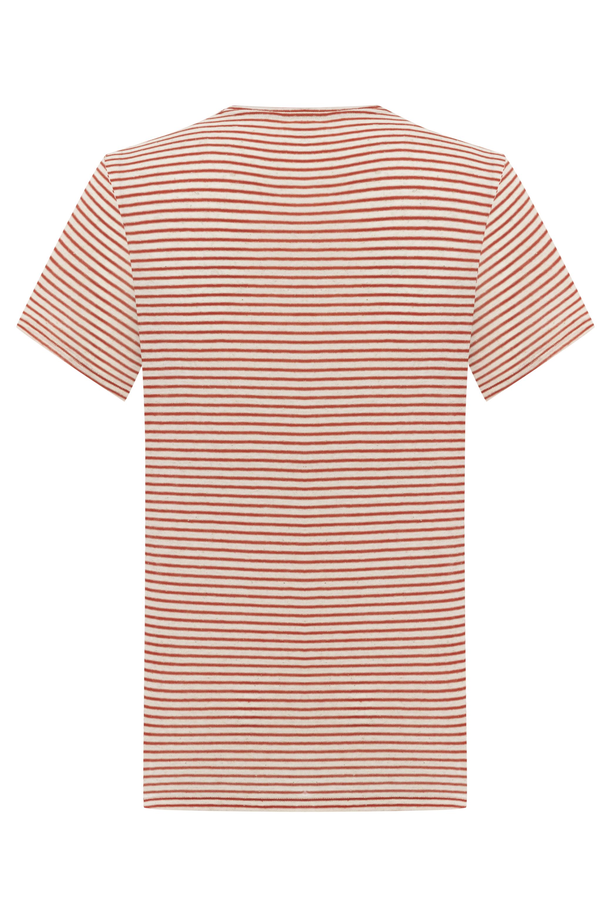 KETEN KARIŞIMLI ÇİZGİLİ T-SHIRT