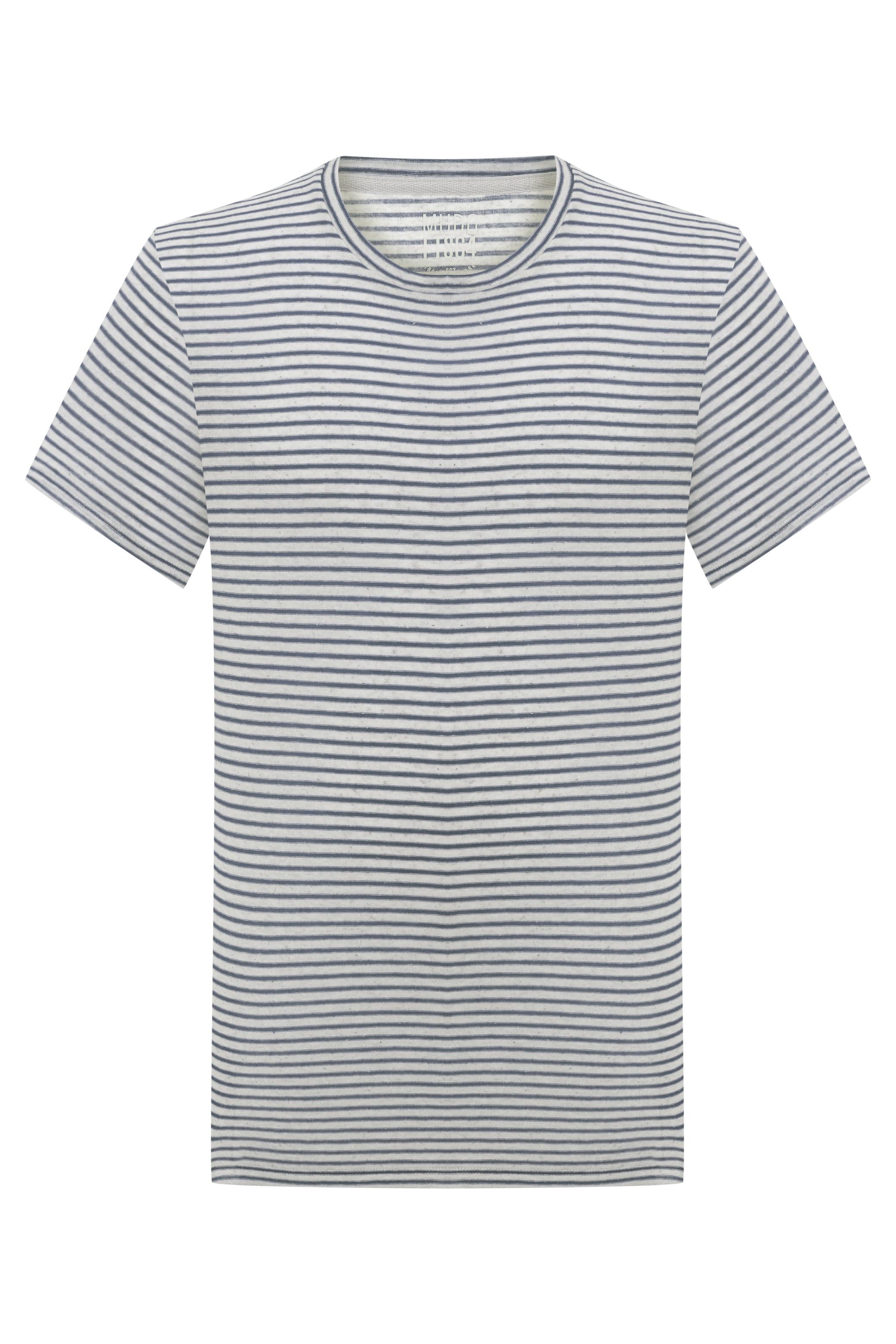 KETEN KARIŞIMLI ÇİZGİLİ T-SHIRT