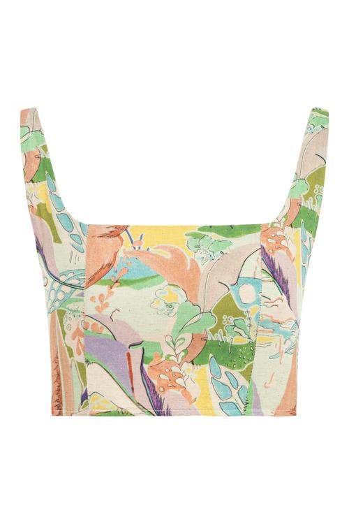  DESENLİ KETEN KARIŞIMLI CROP TOP