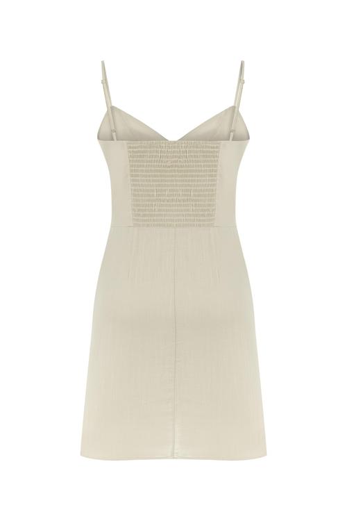  ASKILI A FORM MİNİ KETEN ELBİSE